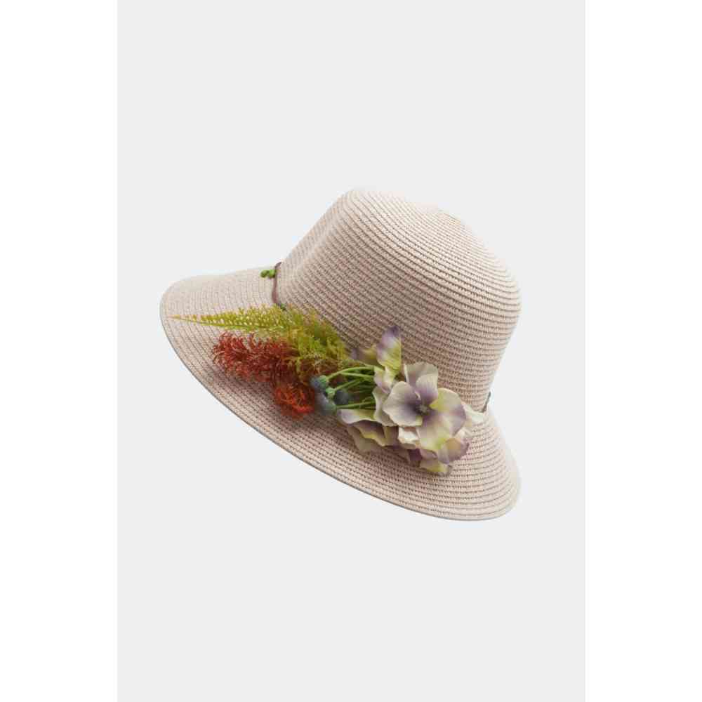Voodoo Vixen - Floral Embellished Straw Sun hat - Beige